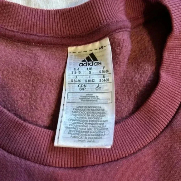 Adidas burgundy 3 striped crewneck sweatshirt size small - Picture 5 of 6